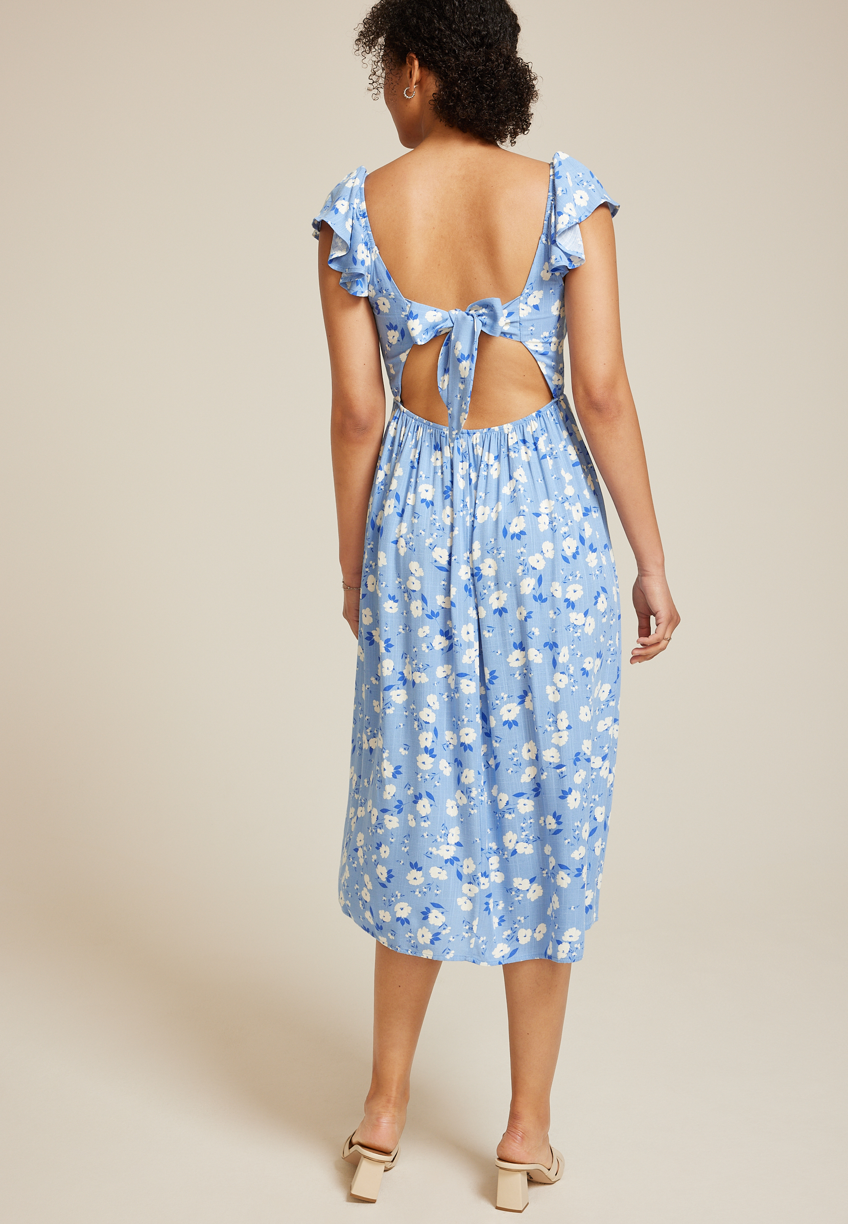 Band Of The Free Floral Flutter Sleeve Midi Dress, C7354, large