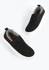 SuperCush Kate Faux Fur Lined Slip On Sneaker, BLACK, small