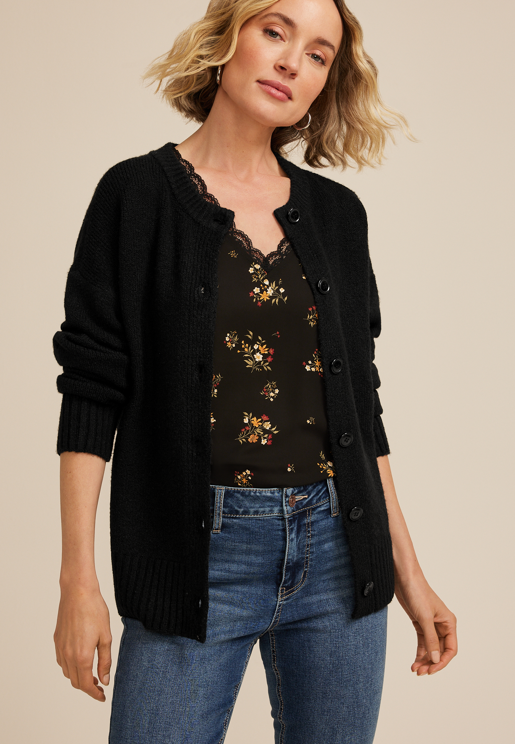 Knit Button Front Cardigan, C106, large