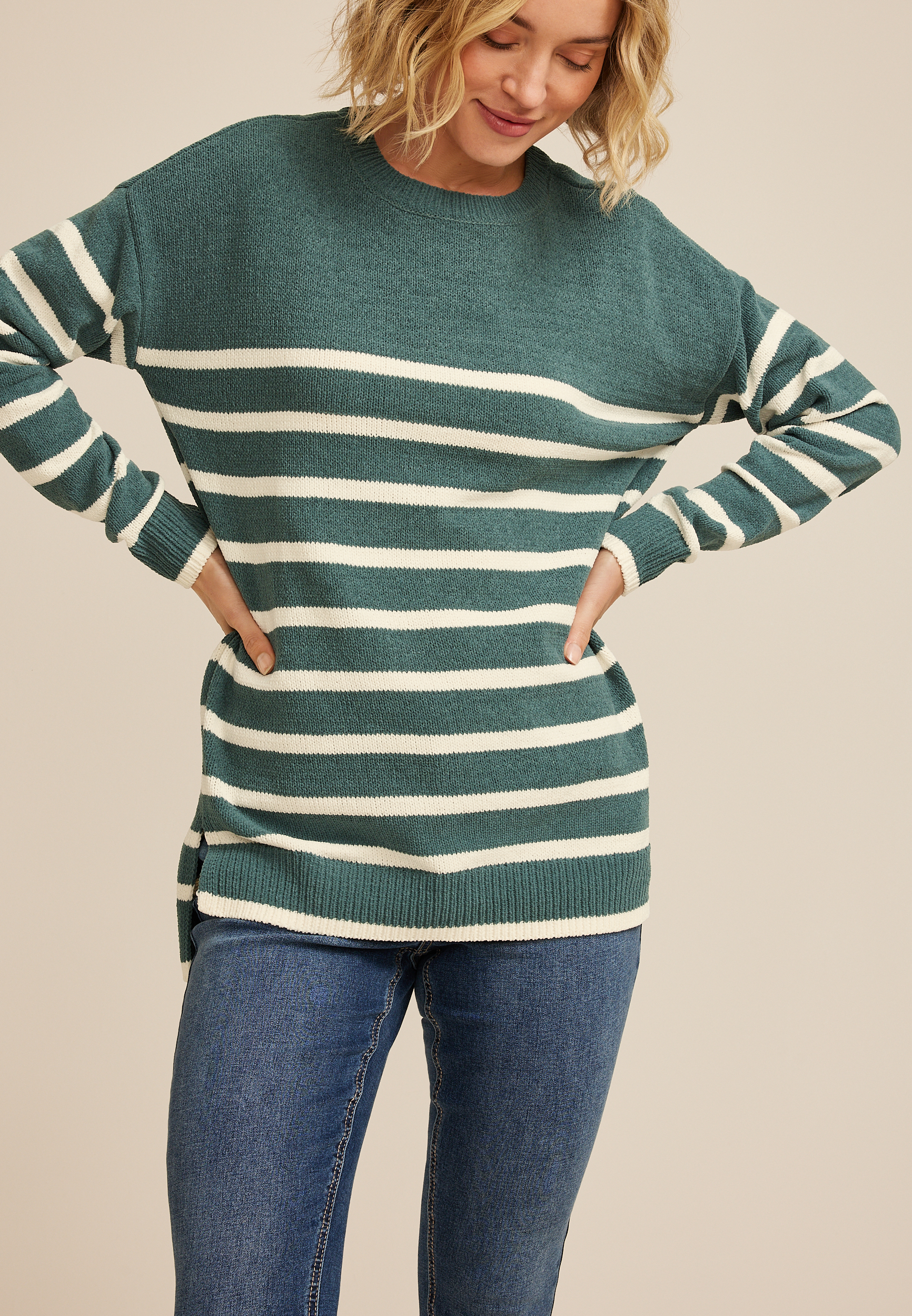 Matte Chenille Striped Tunic Sweater
