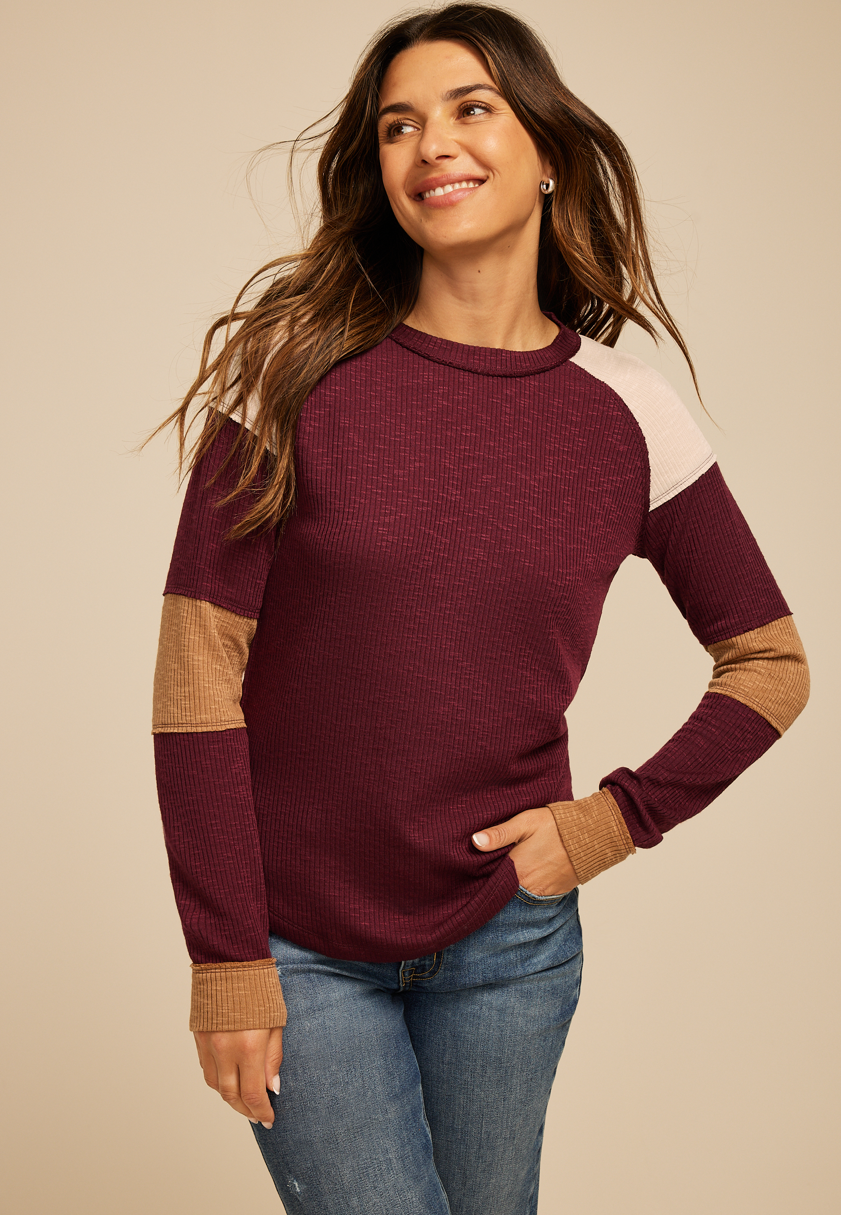 Colorblock Long Sleeve Tee, C830, large