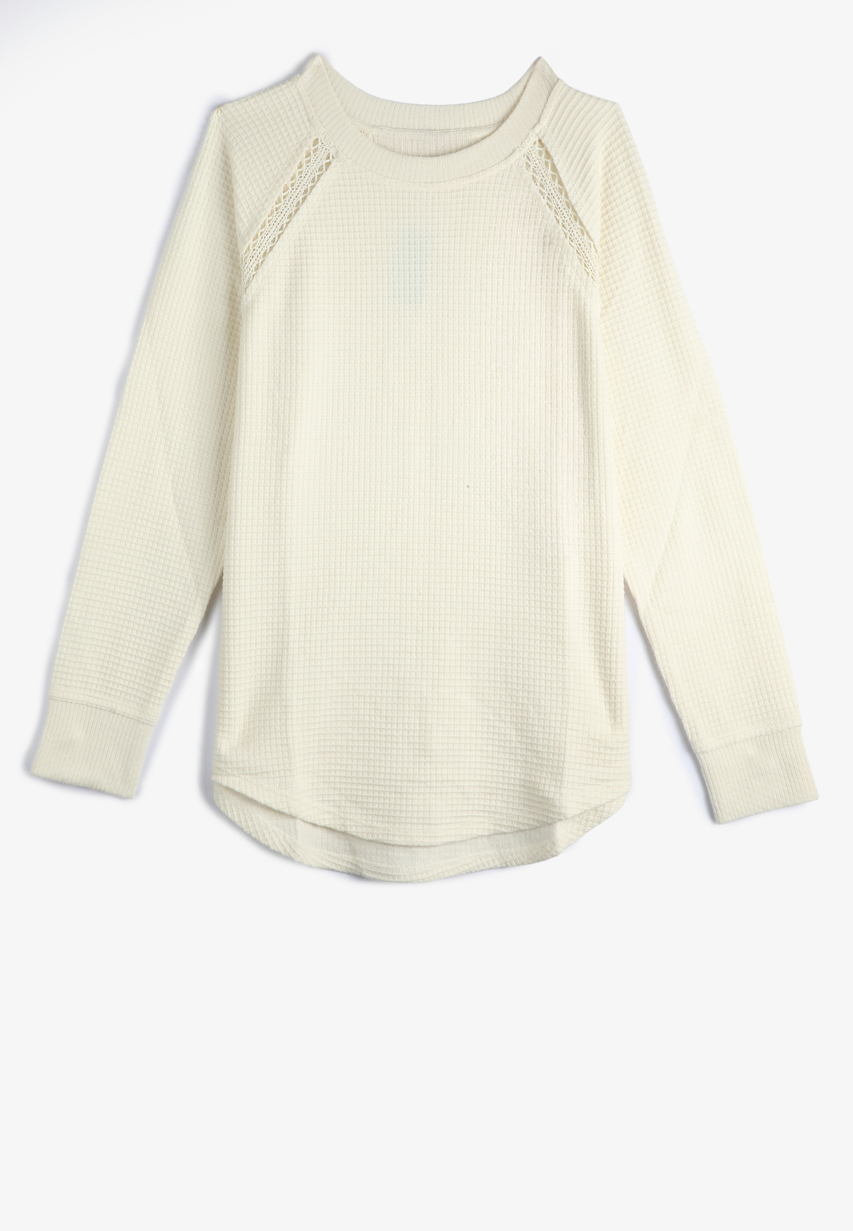 Crochet Trim Waffle Knit Long Sleeve Tee
