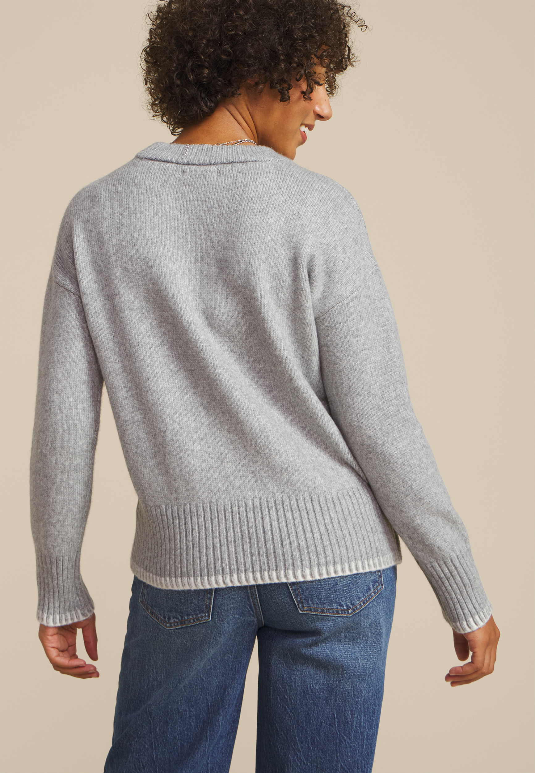Gray Whipstitch Crew Neck Sweater, C1755, large