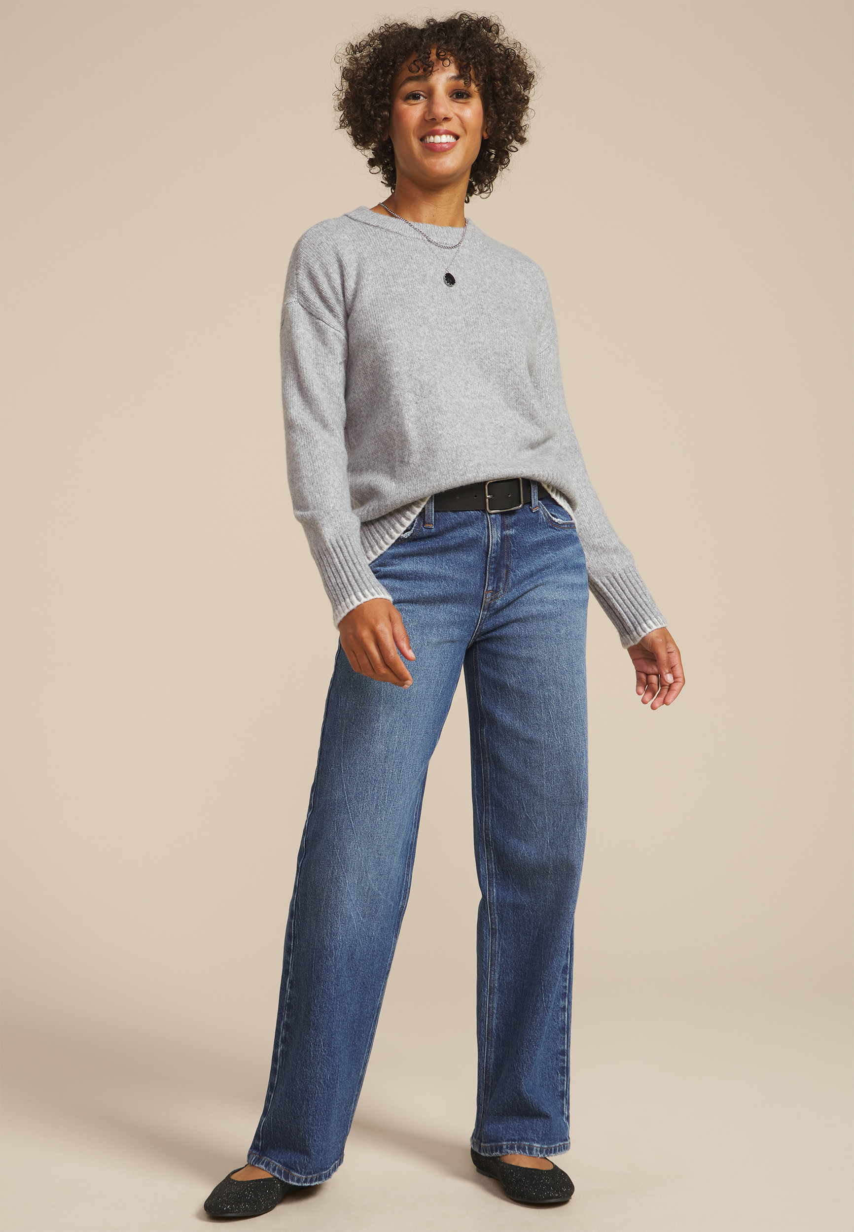 Gray Whipstitch Crew Neck Sweater, C1755, large