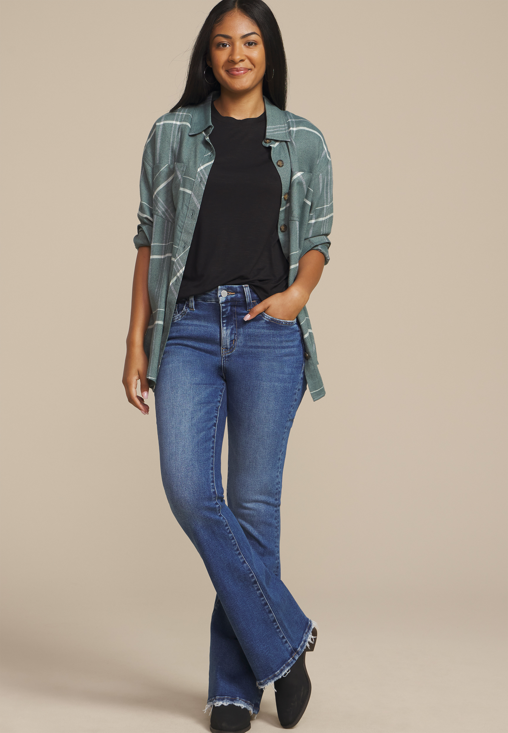 Flying Monkey&trade; High Rise Frayed Hem Flare Jean, C3337, large