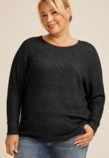 Plus Size 24/7 Dakota Diagonal Seam Long Sleeve Tee, BLACK, small
