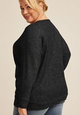 Plus Size 24/7 Dakota Diagonal Seam Long Sleeve Tee, BLACK, small
