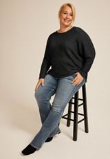 Plus Size 24/7 Dakota Diagonal Seam Long Sleeve Tee, BLACK, small