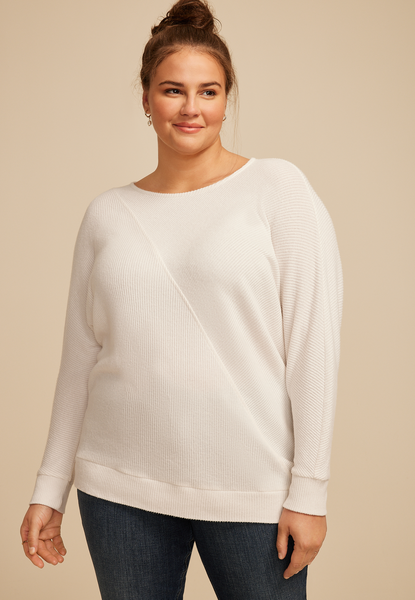 Plus Size 24/7 Dakota Diagonal Seam Long Sleeve Tee, C2789, large