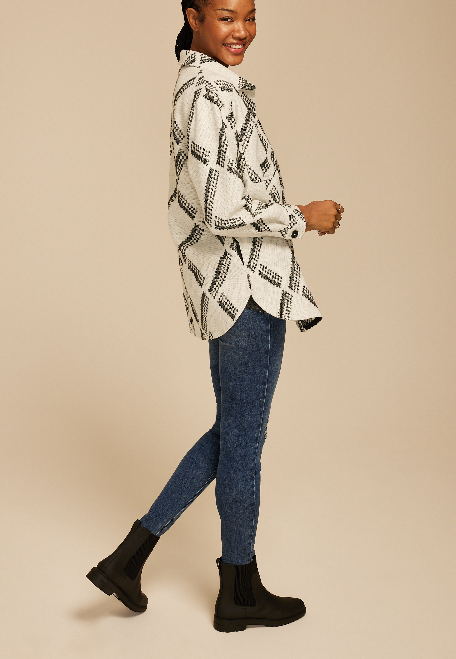 Geo Print Shacket, ANTIQUE WHITE, large