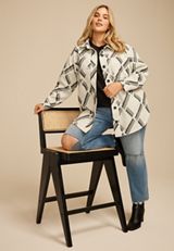 Plus Size Geo Print Shacket, C6007, small