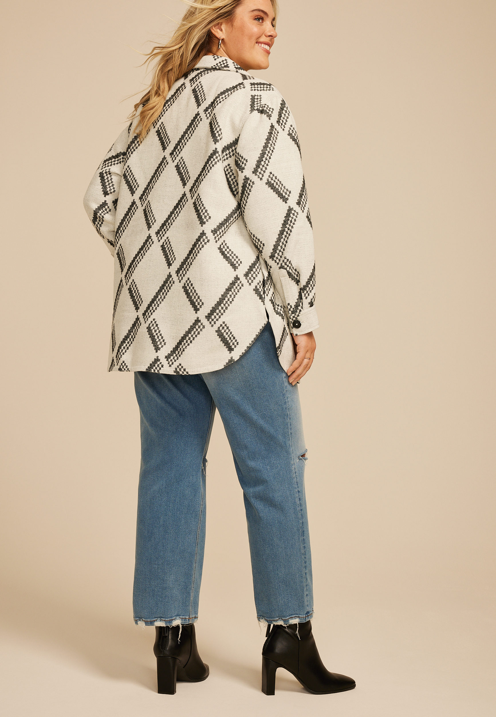 Plus Size Geo Print Shacket, C6007, large