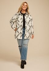 Plus Size Geo Print Shacket, C6007, small