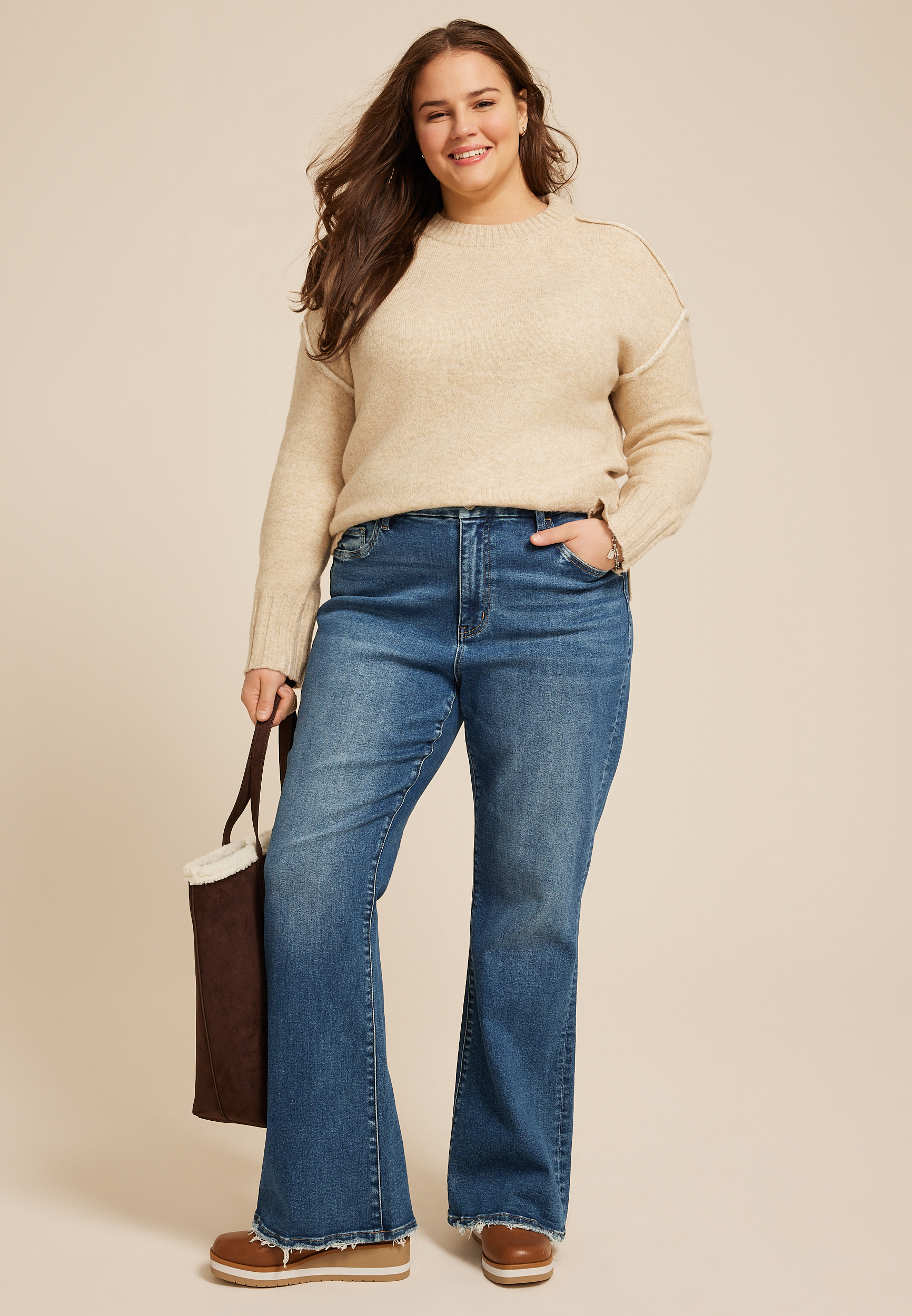 Plus Size Flying Monkey&trade; High Rise Frayed Hem Flare Jean, C3337, large
