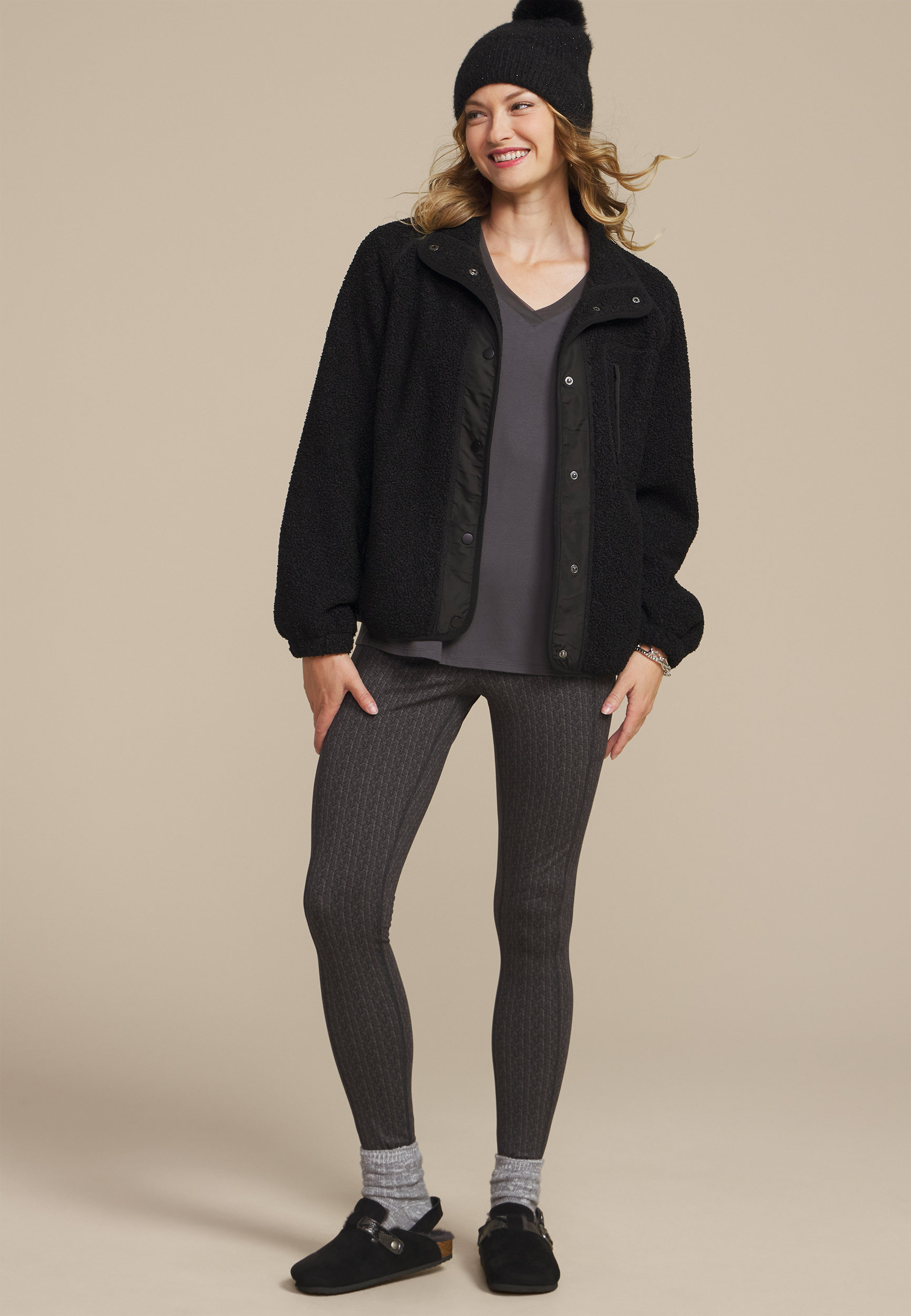 Sherpa Snap Button Front Jacket, , large
