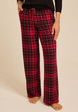 Hacci Red Plaid Wide Leg Pajama Pants, C1756, small