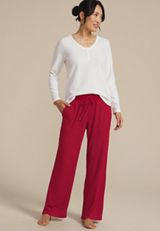 Henley Long Sleeve Tee And Wide Leg Pajama Set, , small