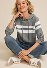 Heathered Gray Stripe Hoodie, MEDIUM HEATHER GRAY COMBO, small