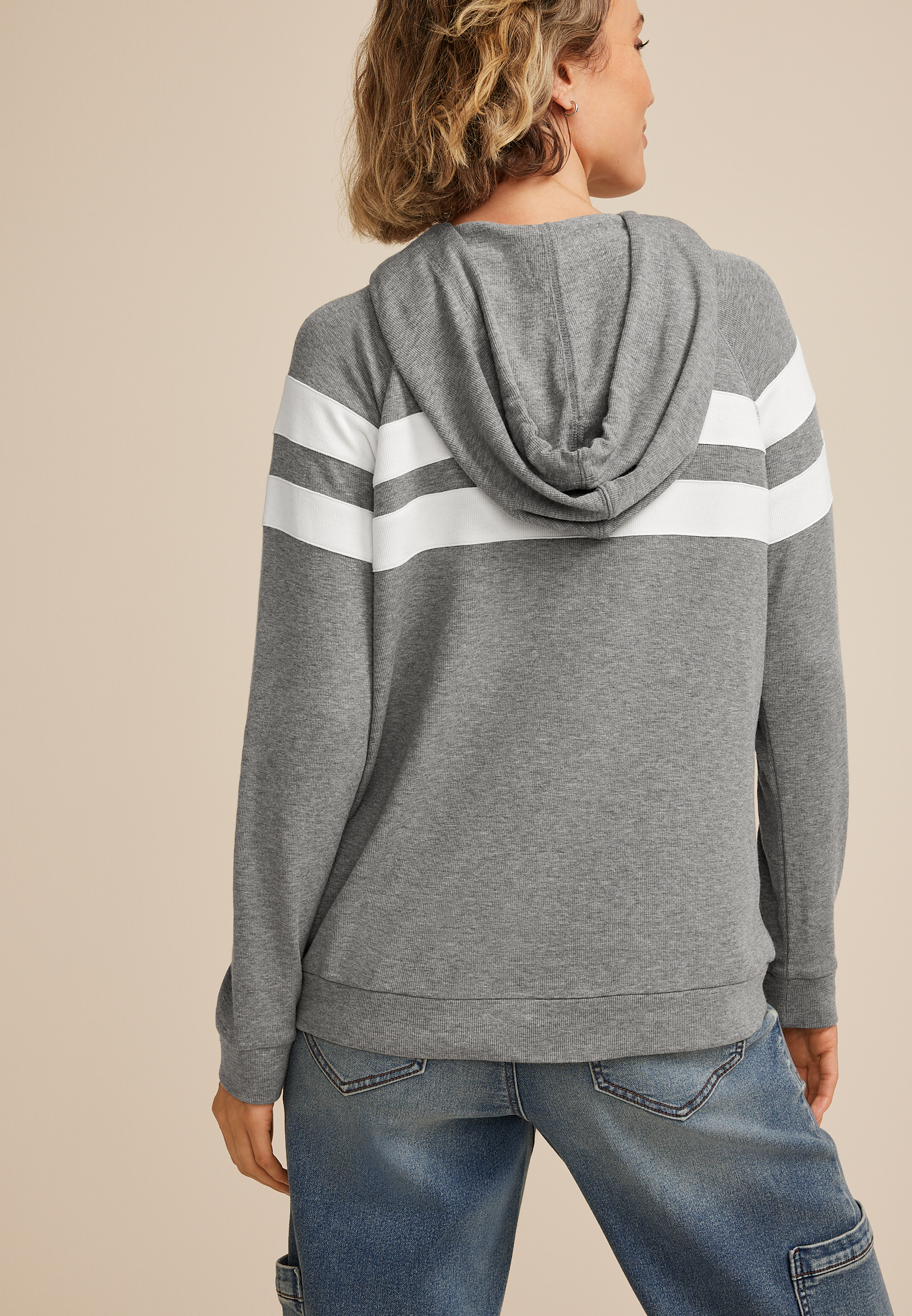 Heathered Gray Stripe Hoodie, MEDIUM HEATHER GRAY COMBO, large