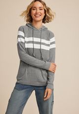 Heathered Gray Stripe Hoodie, MEDIUM HEATHER GRAY COMBO, small