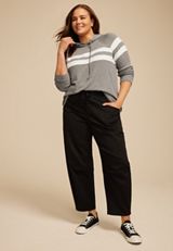 Plus Size Brushed Heathered Gray Stripe Hoodie, C2821, small