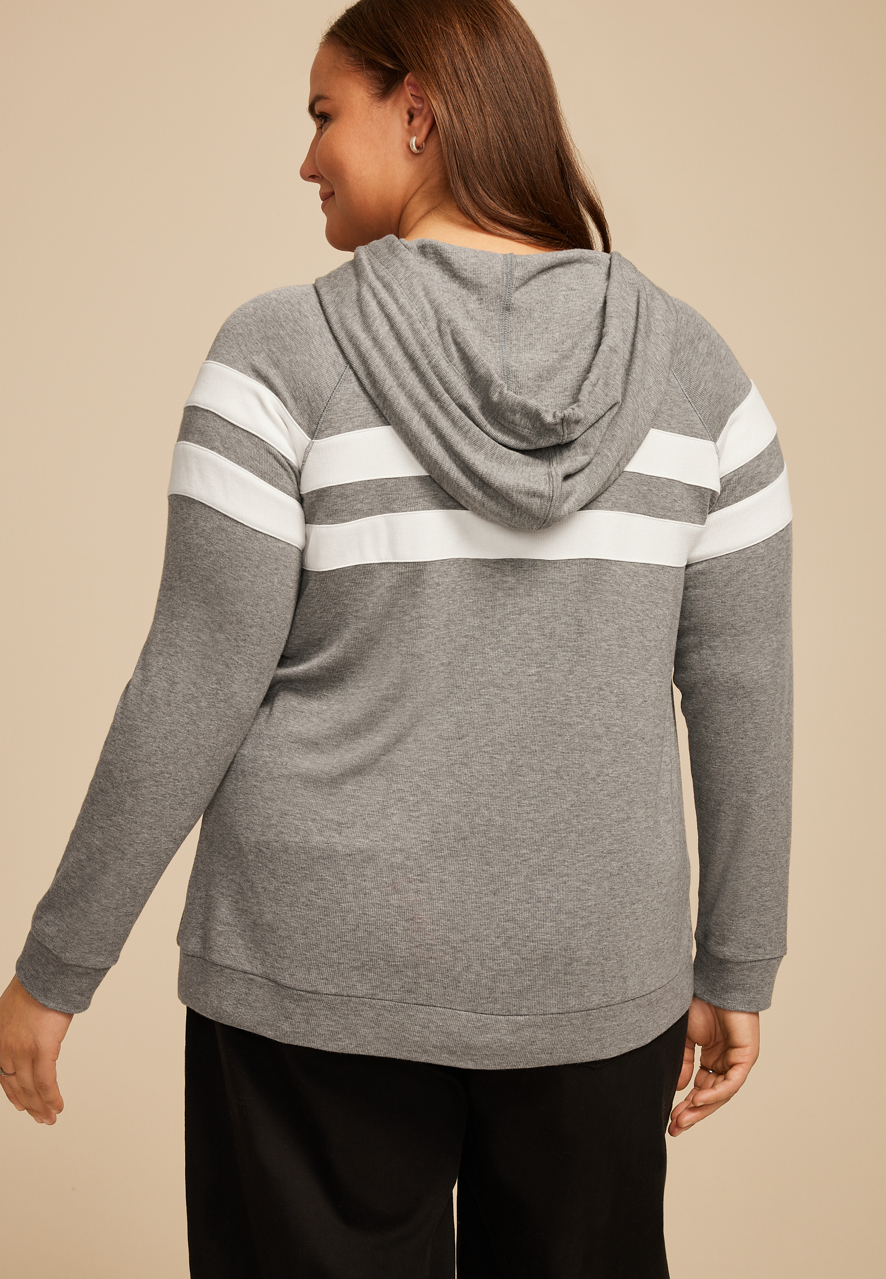 Plus Size Brushed Heathered Gray Stripe Hoodie, C2821, large