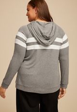 Plus Size Brushed Heathered Gray Stripe Hoodie, C2821, small