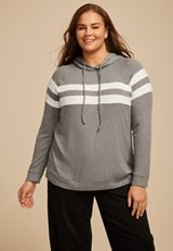 Plus Size Brushed Heathered Gray Stripe Hoodie, C2821, small