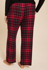 Plus Size Hacci Red Plaid Wide Leg Pajama Pants, BLACK COMBO, small