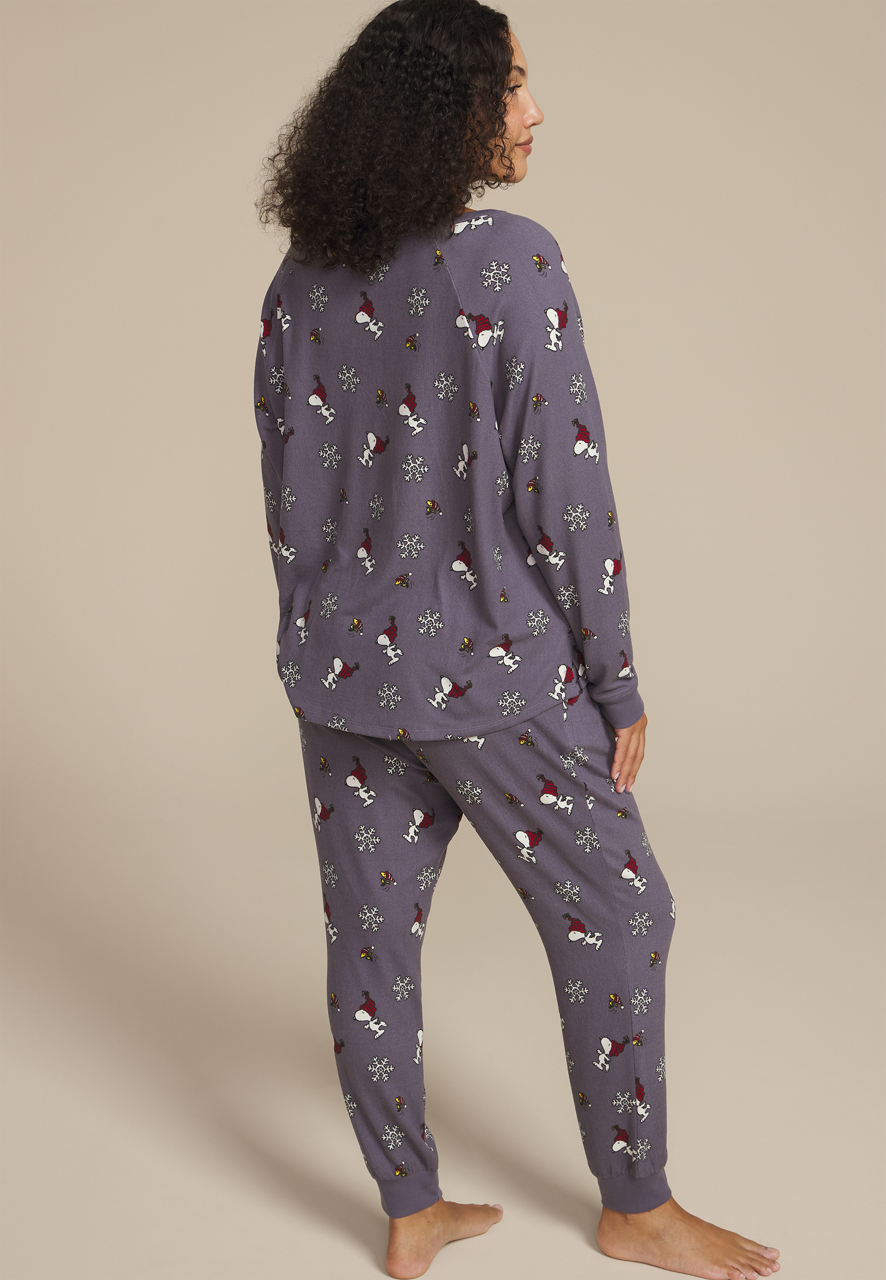 Plus Size Snoopy Long Sleeve Tee And Jogger Pajama Set, SHADOW BLUE COMBO, large