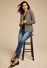 Houndstooth Plaid Ponte Knit Blazer, C1756, small