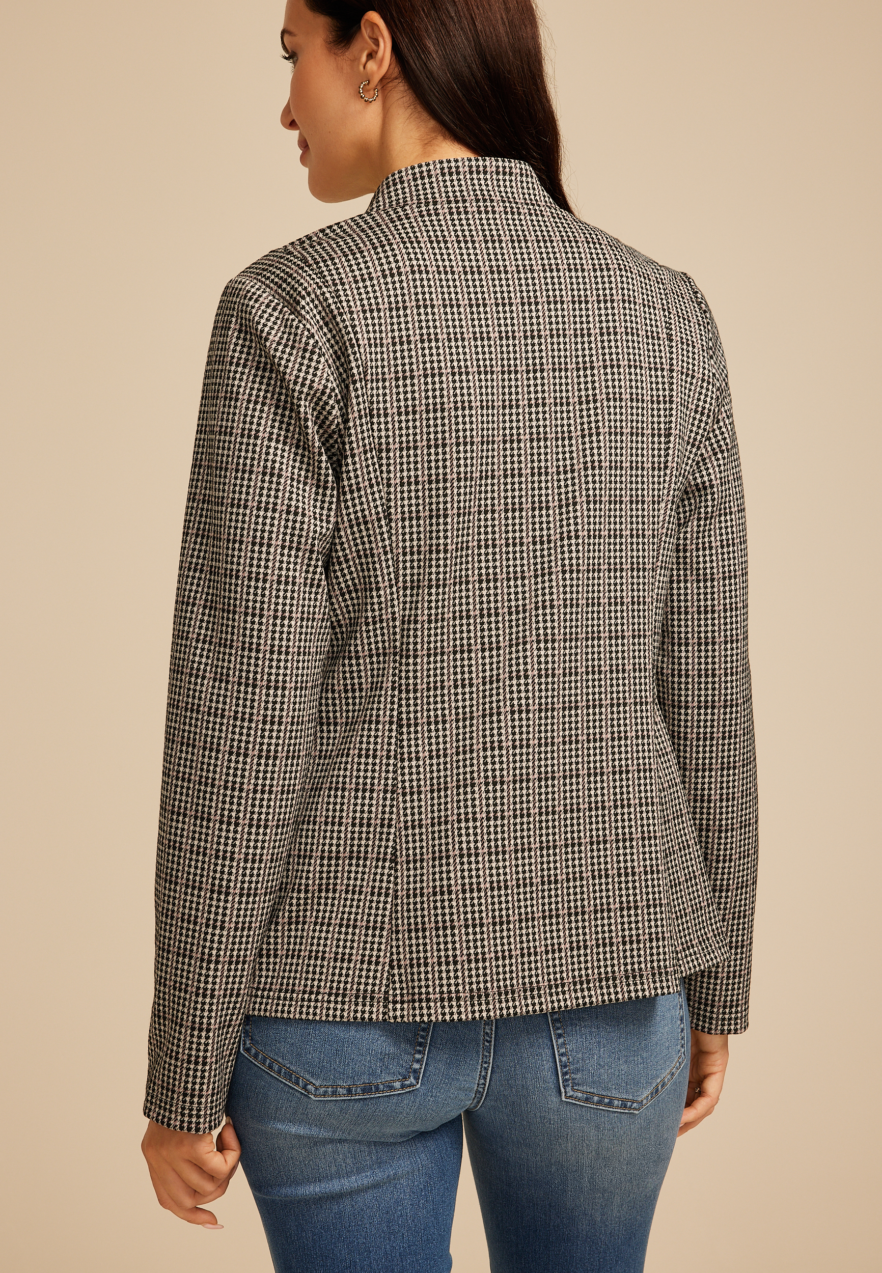 Houndstooth Plaid Ponte Knit Blazer, , small