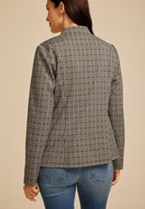 Houndstooth Plaid Ponte Knit Blazer, C1756, small
