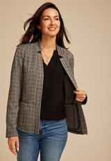 Houndstooth Plaid Ponte Knit Blazer, C1756, small