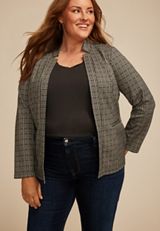 Plus Size Houndstooth Plaid Ponte Knit Blazer, C1756, small