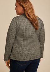 Plus Size Houndstooth Plaid Ponte Knit Blazer, C1756, small
