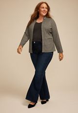 Plus Size Houndstooth Plaid Ponte Knit Blazer, C1756, small