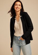 Black Ponte Knit Open Front Blazer, C106, small