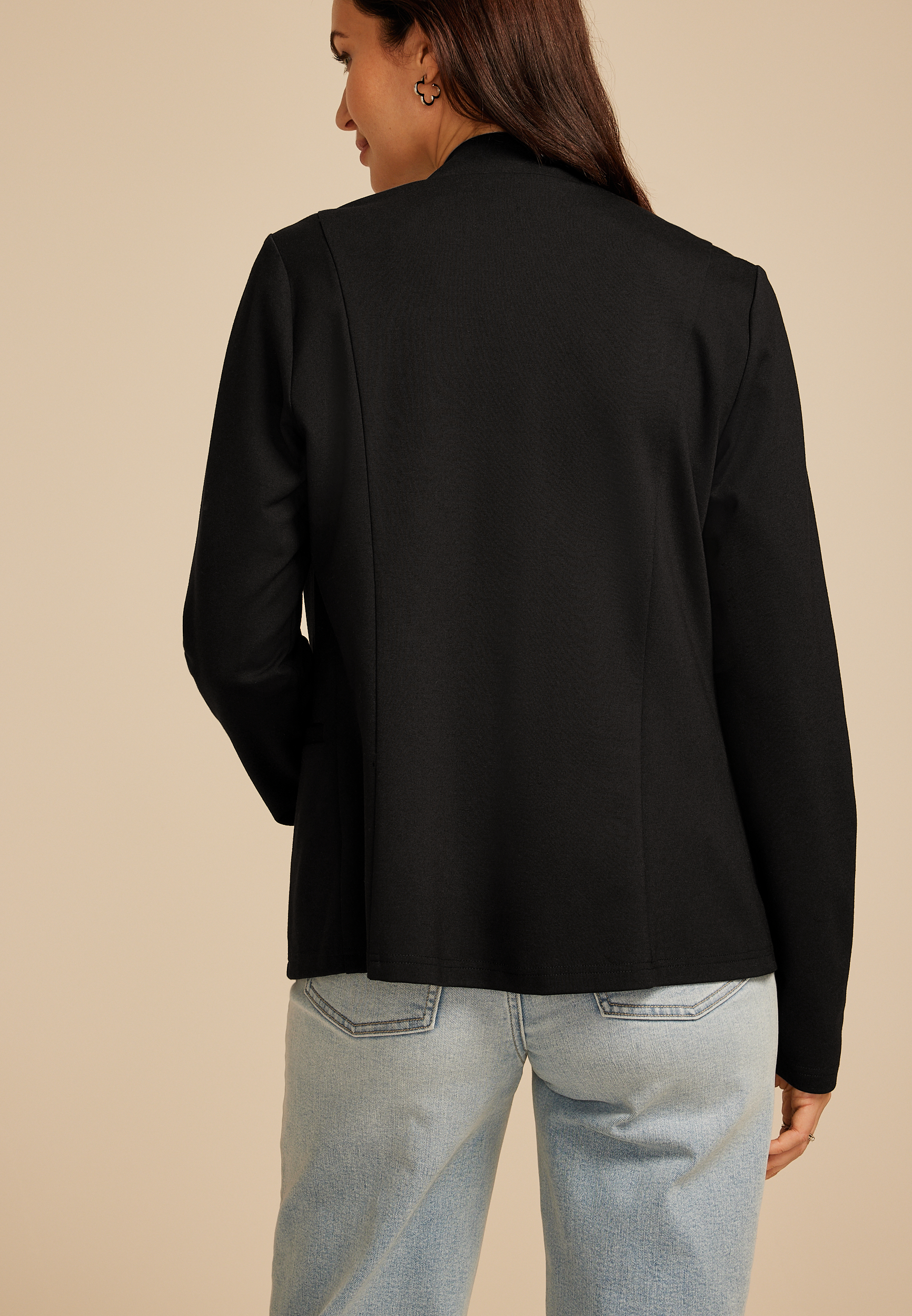 Black Ponte Knit Open Front Blazer, C106, large