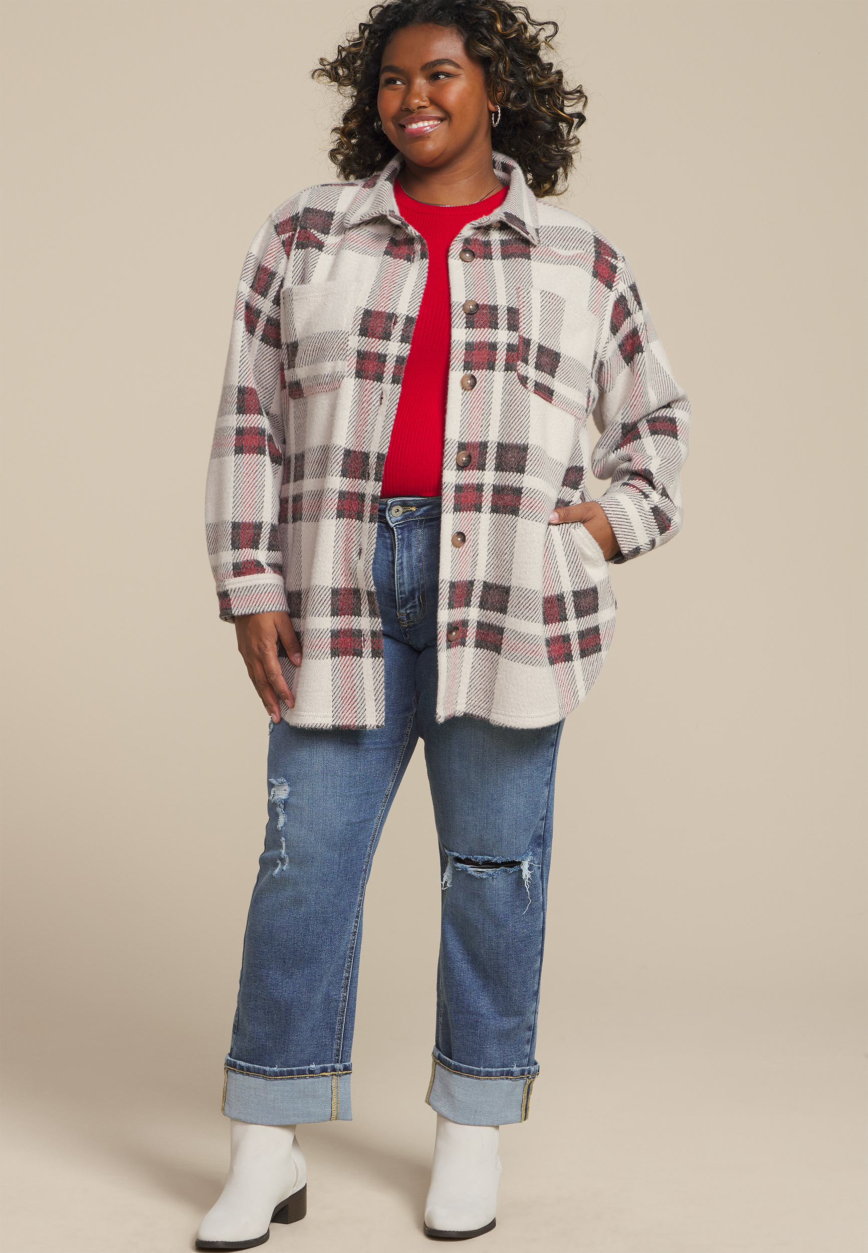 Plus Size Plush Plaid Shacket