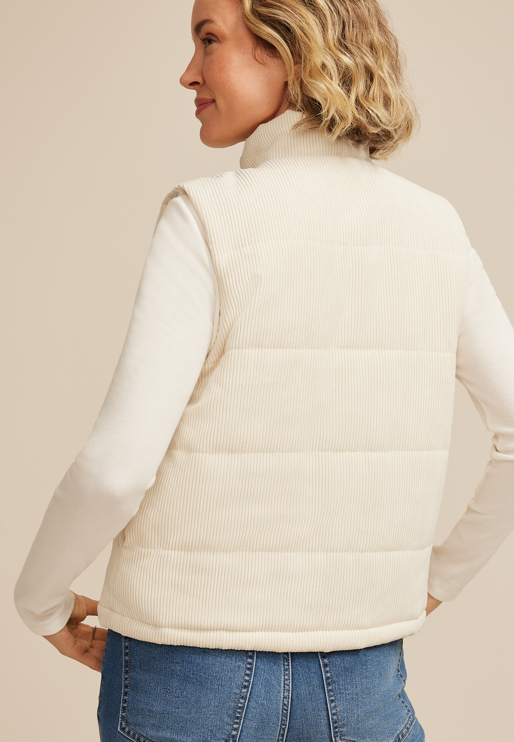 Corduroy Quilted Vest, COFFEE CREAMER, large
