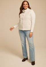 Plus Size Corduroy Quilted Vest, COFFEE CREAMER, small