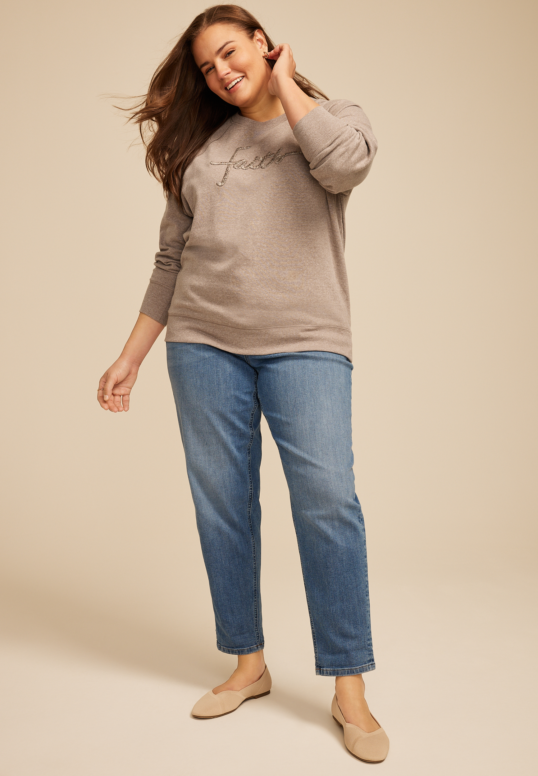 Plus Size Faith Embroidered Relaxed Sweatshirt, C211, large