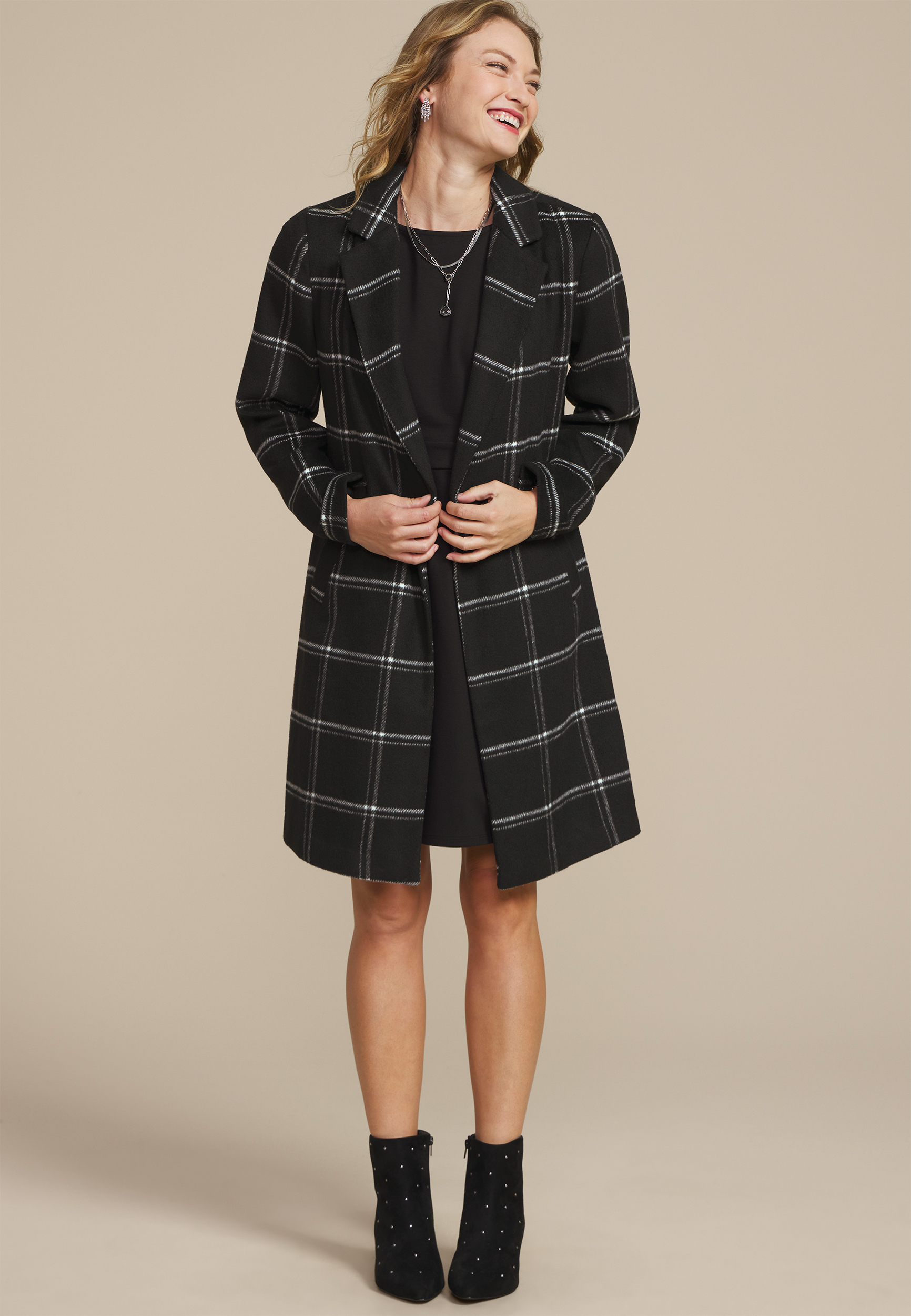 Windowpane One Button Dress Coat, C1756, large