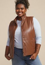 Plus Size Faux Leather Quilted Vest, , small