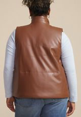 Plus Size Faux Leather Quilted Vest, , small