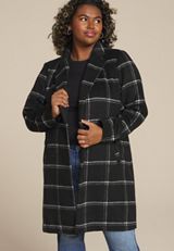 Plus Size Windowpane One Button Dress Coat, C1756, small