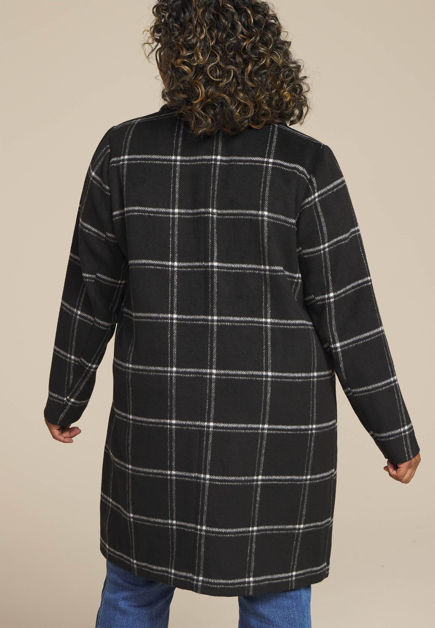 Plus Size Windowpane One Button Dress Coat, C1756, large