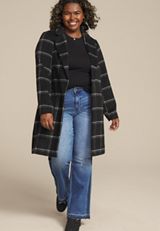 Plus Size Windowpane One Button Dress Coat, C1756, small