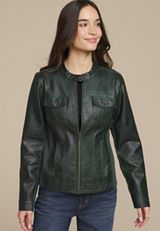 Faux Leather Trucker Jacket, MYRTL GREEN, small